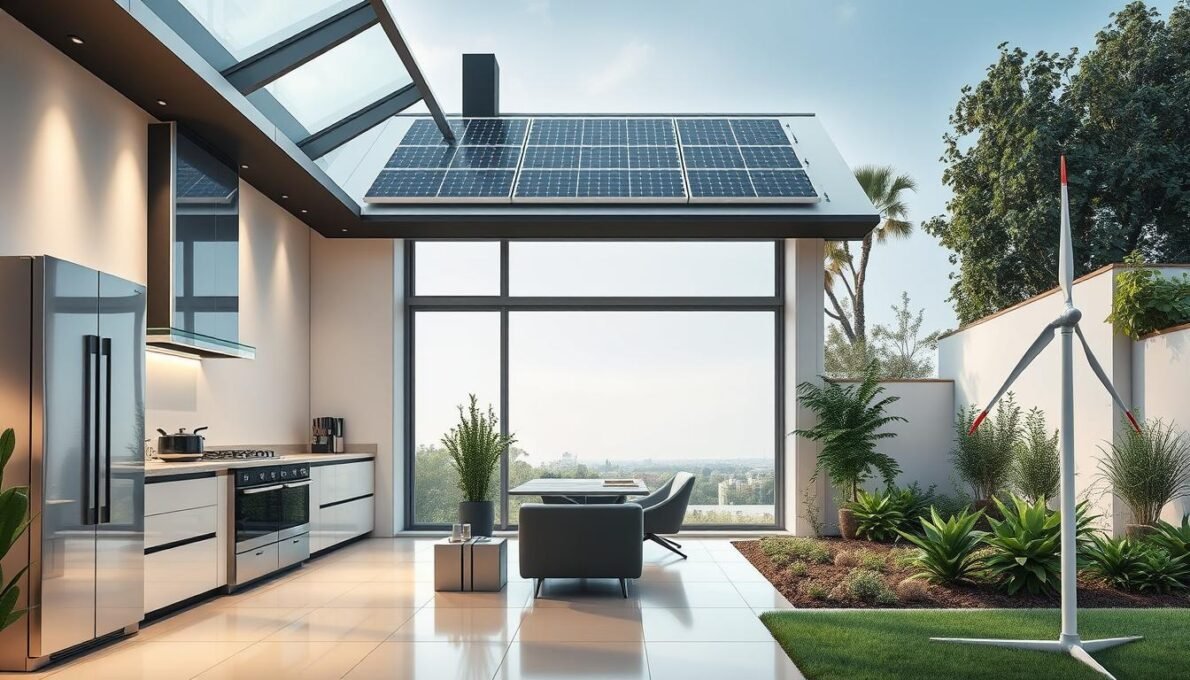 A sustentabilidade em casa é priorizada através de tecnologias inteligentes.
